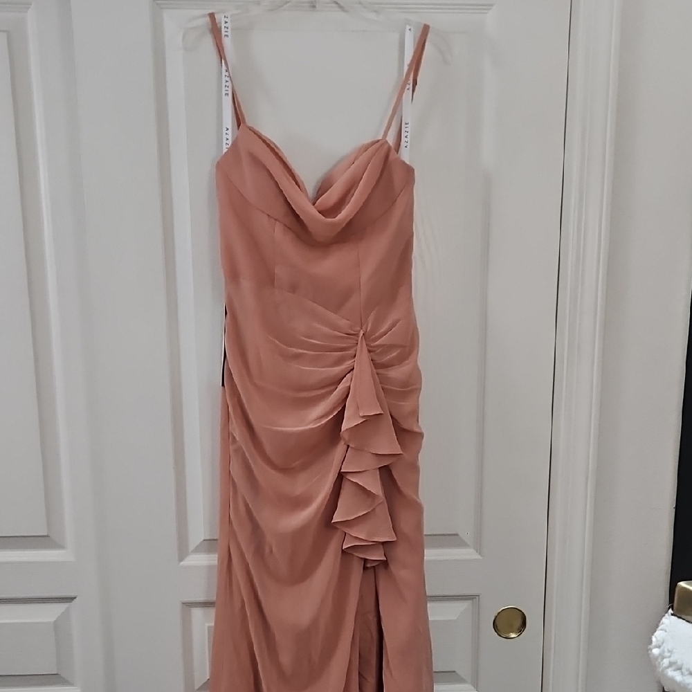 Azazie x Kendall + Kylie | Cowl ruffle chiffon columdress Champagne rose Size S